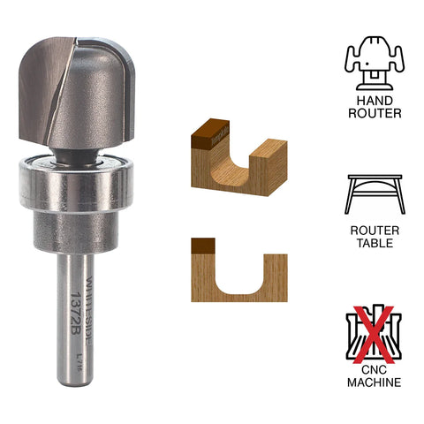 Whiteside WH1372B Bowl & Tray Bit w/ Bearing 1/4" SH, 3/4"CD, 5/8"CL, 1/4"R
