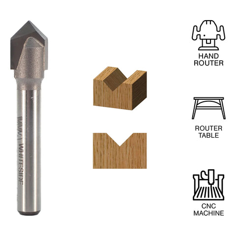 Whiteside WH1501 90° V-Groove Bit 1/4"SH, 3/8"CD, 3/16"PL