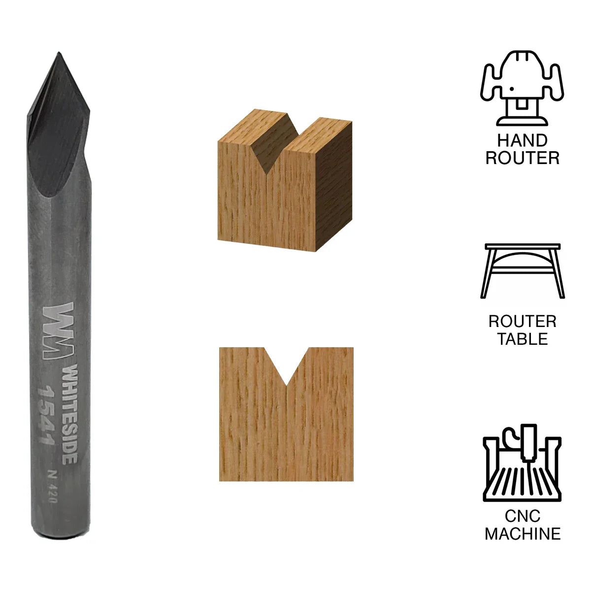 Whiteside WH1541 60° V-Groove Bit 1/4" SH, 1/4"CD, 7/32"PL