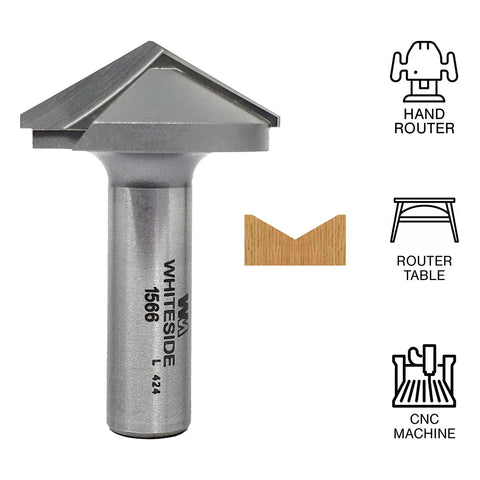 Whiteside WH1566 120° V-Groove Bit 1/2"SH, 1-1/2"CD, 7/16"PL